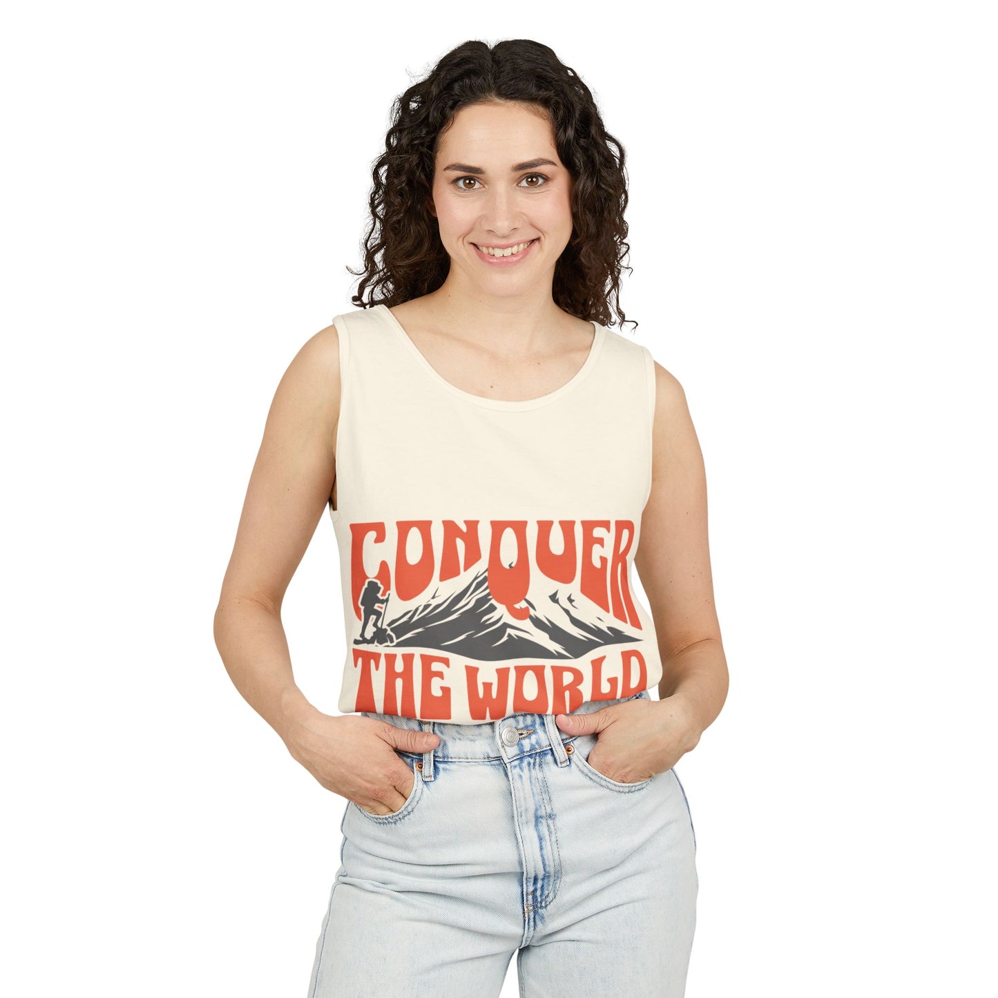 Unisex Garment-Dyed Tank Top Conquer the World