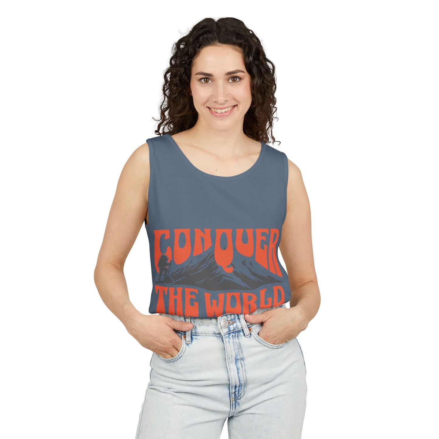 Unisex Garment-Dyed Tank Top Conquer the World