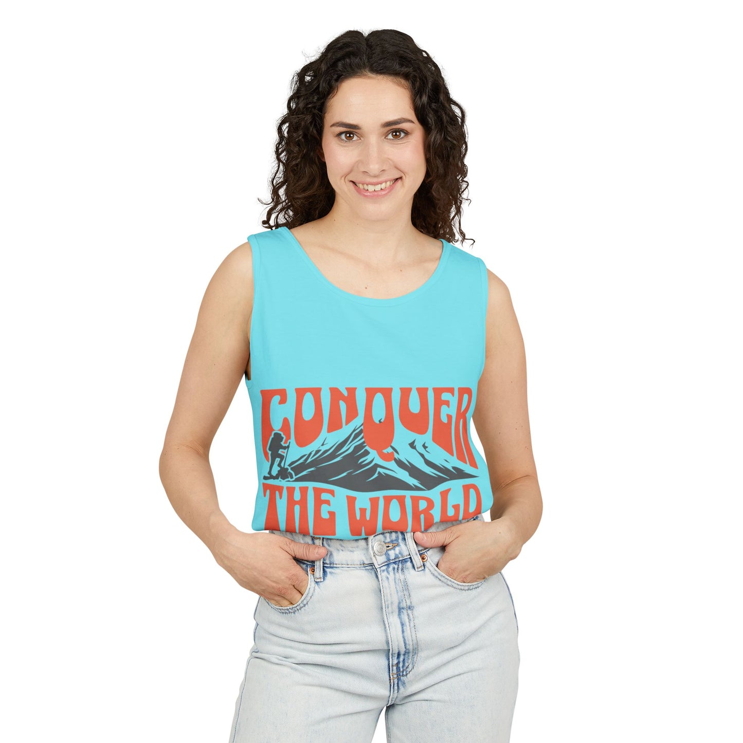 Unisex Garment-Dyed Tank Top Conquer the World