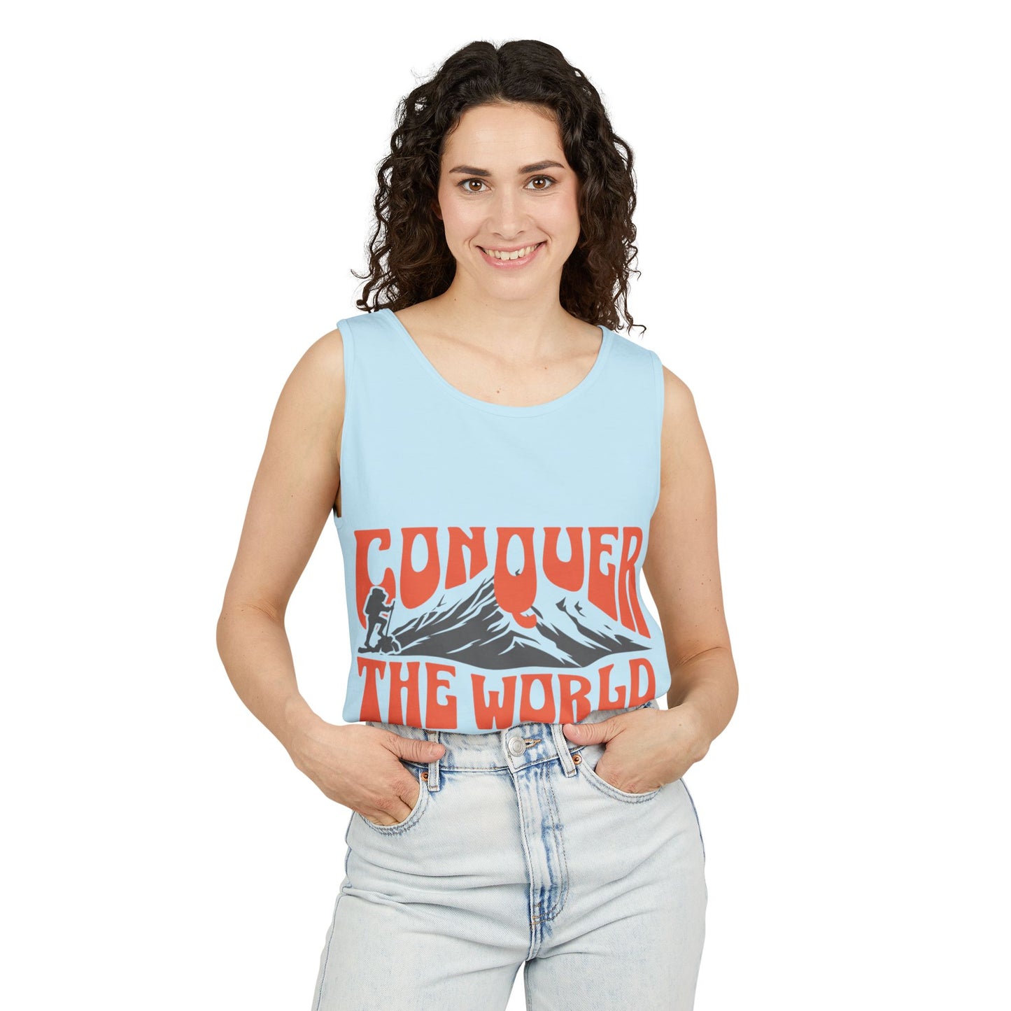 Unisex Garment-Dyed Tank Top Conquer the World