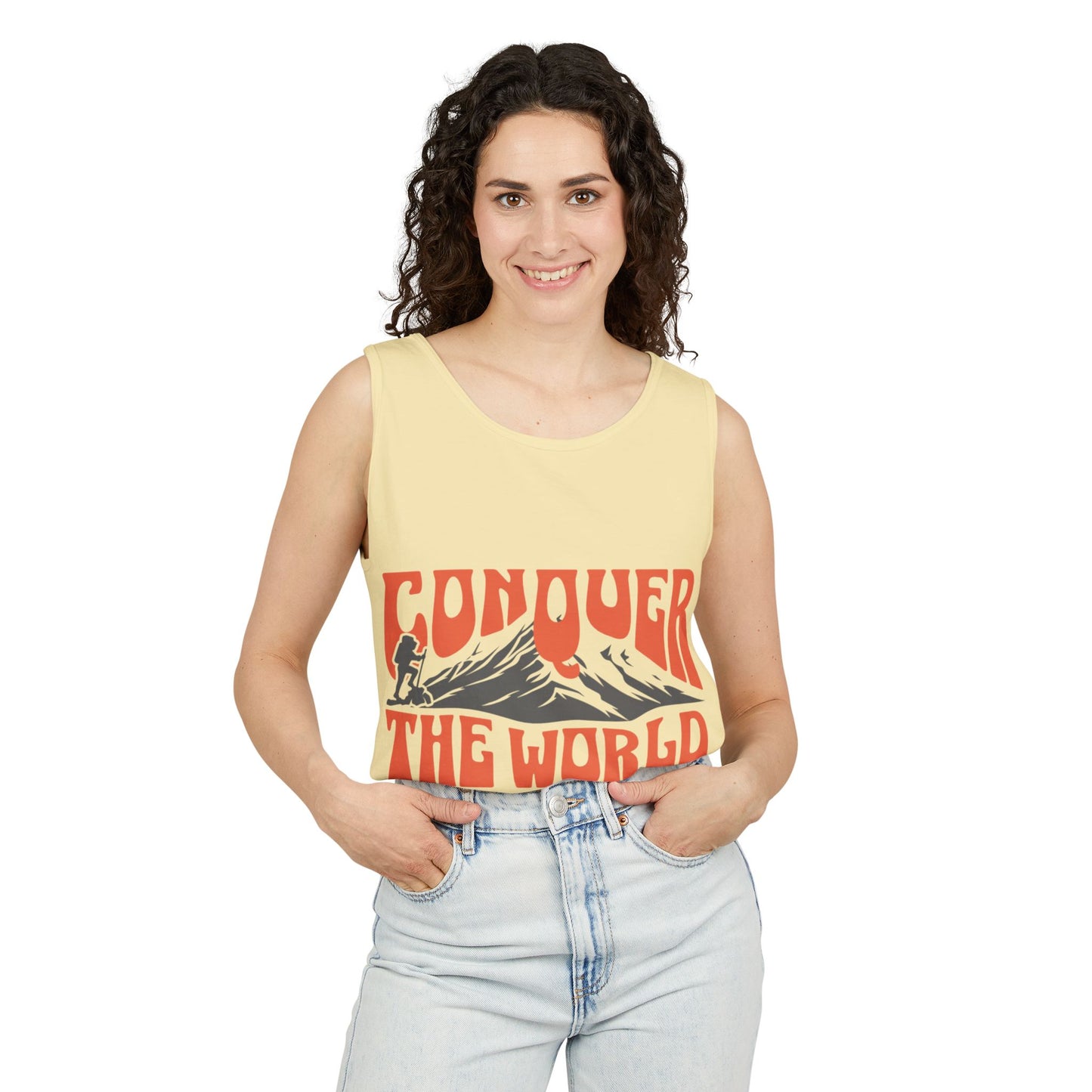 Unisex Garment-Dyed Tank Top Conquer the World