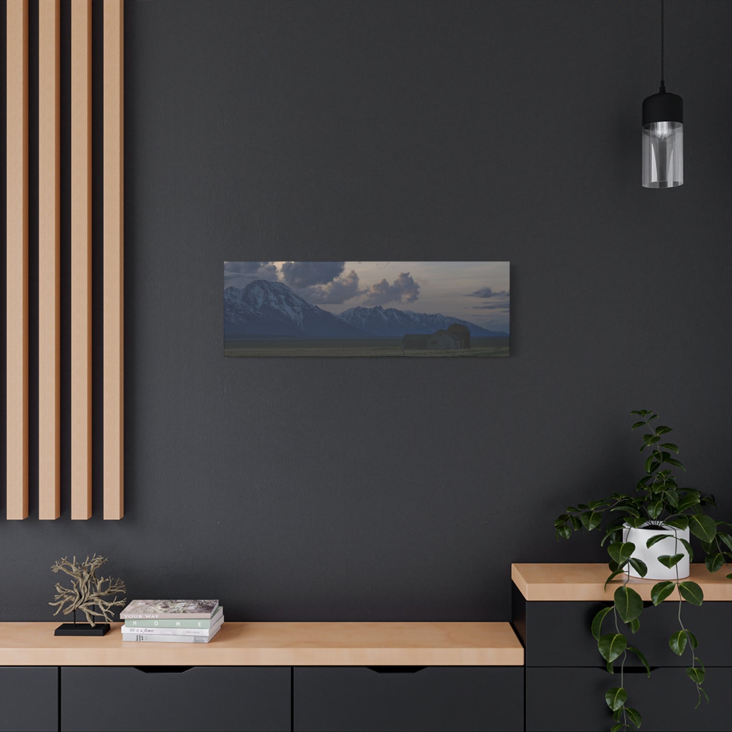 Mountain Farmhouse Panorama Matte Canvas Wall Art