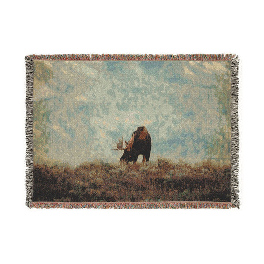 Woven Blanket  Rustic Moose Silhouette