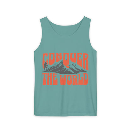Unisex Garment-Dyed Tank Top Conquer the World