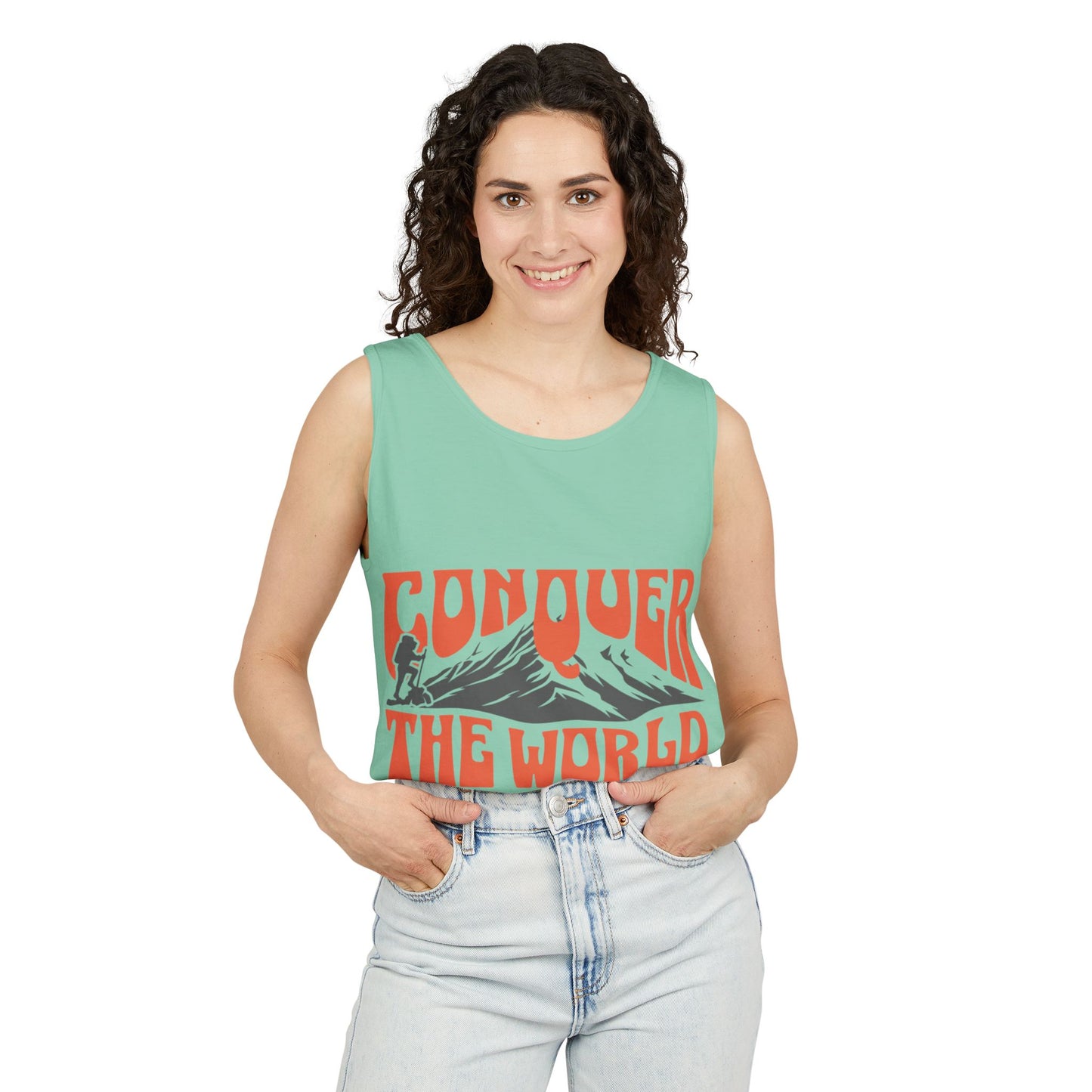 Unisex Garment-Dyed Tank Top Conquer the World