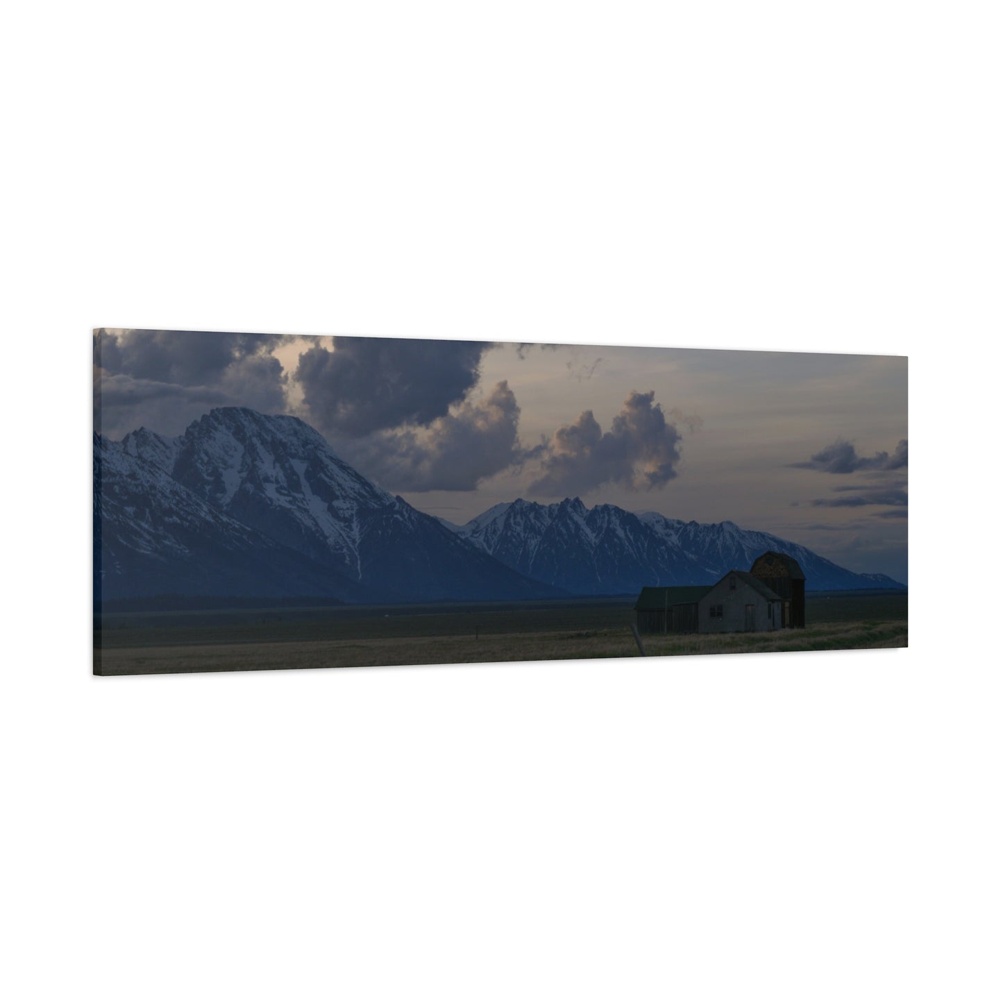 Mountain Farmhouse Panorama Matte Canvas Wall Art