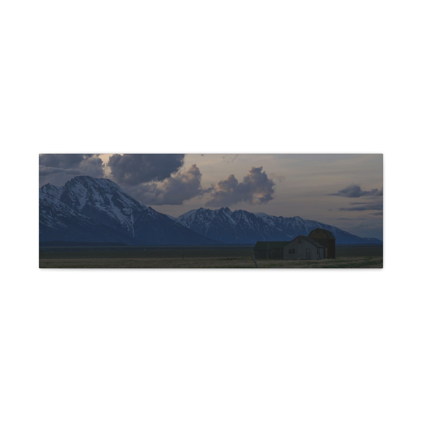 Mountain Farmhouse Panorama Matte Canvas Wall Art