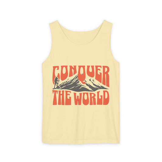 Unisex Garment-Dyed Tank Top Conquer the World
