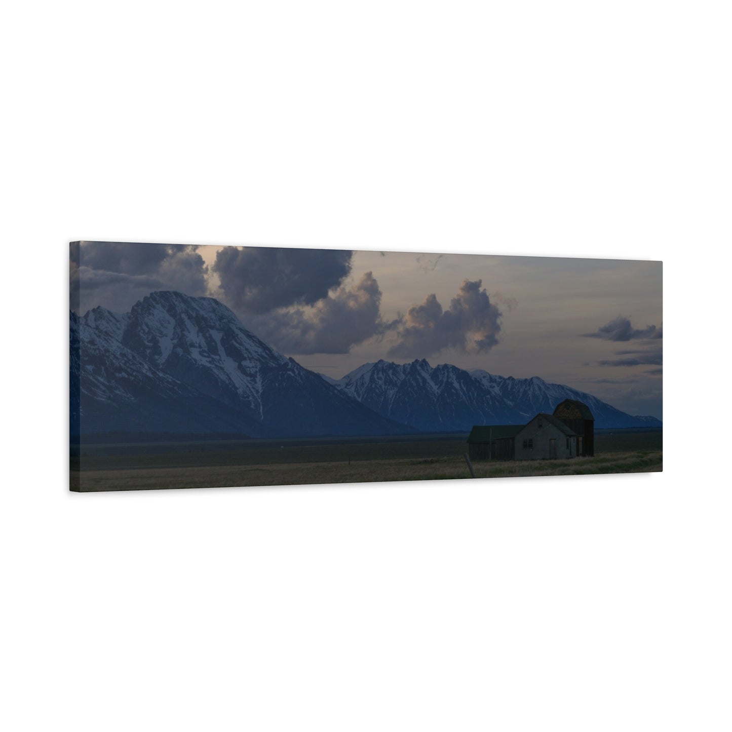Mountain Farmhouse Panorama Matte Canvas Wall Art
