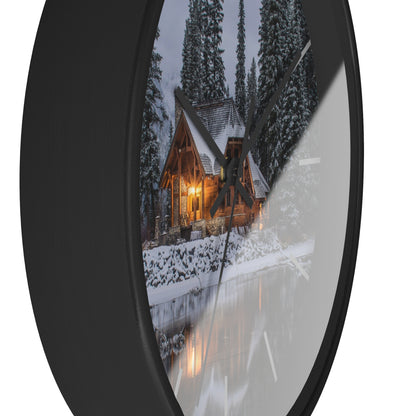 Cozy Winter Cabin Wall Clock