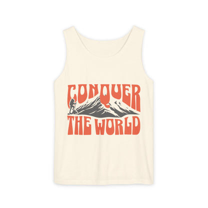 Unisex Garment-Dyed Tank Top Conquer the World